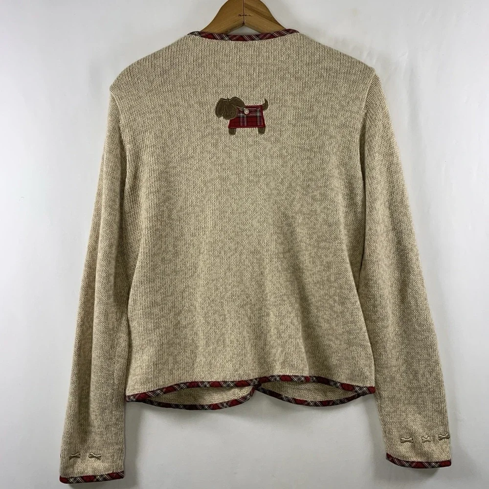 VTG Womens Cottage Novelty Dog Cardigan Sweater Size M Cotton Ramie Teacher
